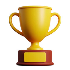 Yellow Trophy Cup | Championship Award Winner Prize | Victory Symbol with Dual Handles on White Base | Competition, Achievement, Recognition, Success, Sports, Event,transparent background.