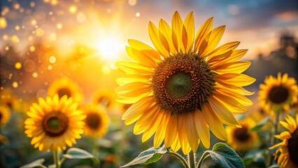 Fototapeta premium Silhouette of Sunflowers in a Clean White Frame - Beautiful Nature Stock Photo
