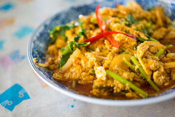 Stir fried shrimp or prawn in curry powder the famous delicious Thai food