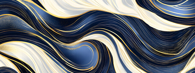 A pattern of flowing lines in shades of blue and gold, resembling marble with a luxurious feel
