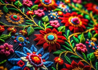 Silhouette of Vibrant Austrian Folk Embroidery Detail - Rich Threads & Patterns