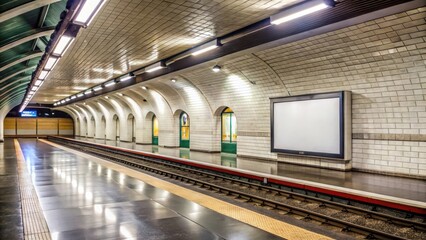 Naklejka premium Empty Billboard Inside Paris Subway Station, deserted streets, subway station