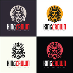 King Crown face head logo set design template