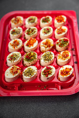 cheese appetizer soft cheese with herbs and tomatoes pieces fresh tasty food dish delicious gourmet food background on the table rustic food top view copy space