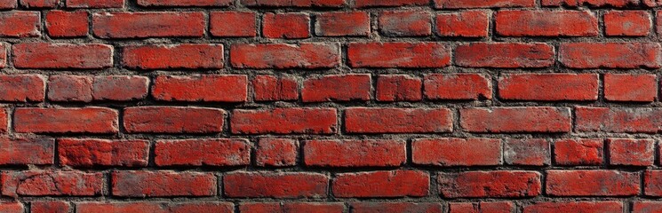 Obraz premium This is a detailed closeup view of a red brick wall surface