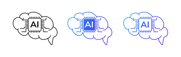 A modern AI logo showcasing a neuron inspired brain design with interconnected circuits, representing virtual intelligence, cybernetics, and advanced algorithms.