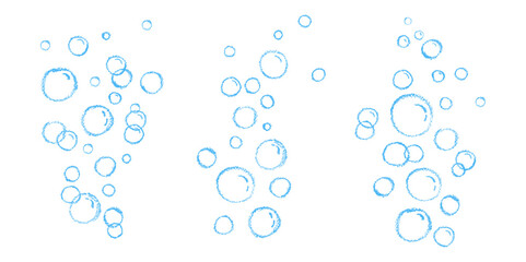Set of soap or water bubbles drawing by chalk or charcoal. Foam pastel handdrawn elements. Vector wax pen line bubbles of fizzy drink like children written. Champagne doodle gas balloons