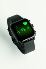 Sleek smartwatch displaying heart rate data on vibrant green scr