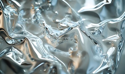 Abstract silver fluid metal background with smooth shiny reflections and curves