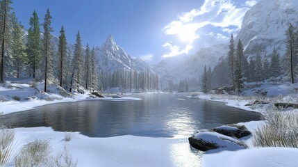 Serene Winter Lakes Under Bright Sunlight