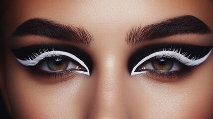 Obraz premium Bold eye makeup features striking black and white contrast accen