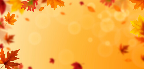 Obraz premium Falling autumn leaves on a warm background.