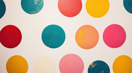 Colorful polka dot pattern: An eye-catching background pattern comprised of an arrangement of vibrant, multicolored polka dots. This graphic resource is ideal for various creative projects