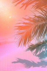 tropical background with palm trees in orange and peachy colors. Aesthetic, trendy, dreamy concept.