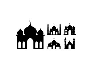 A set of vector silhouettes black and white mosques simple, black silhouettes of mosques. 