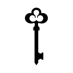 Minimalist black silhouette of a vintage key symbolizing security and secrets