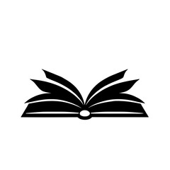 Minimalist black silhouette of an open book symbolizing reading and learning