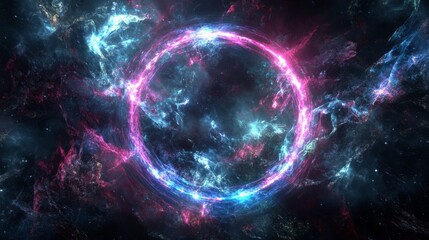 Obraz premium Cosmic Portal with Neon Lights and Virtual Reality Elements 