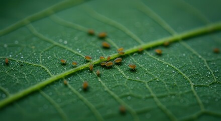 Aphids on Green Leaf Close-up Detailed Macro Shot Natural Light