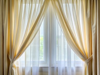Smooth White & Off-White Curtains Draped on Gold Rod - Long Exposure Photography