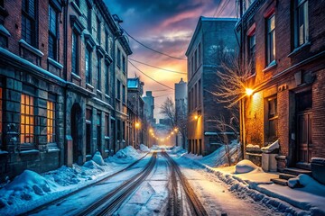 Obraz premium Snowy City Street Urban Exploration Winter Photography - Cold Weather Scene