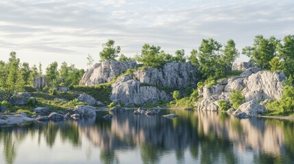 Fototapeta premium Tranquil Geological Features at Dusk with Reflections