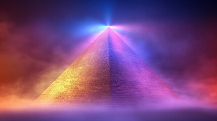 Majestic Pyramid with Glowing Light in Smoky, Mysterious Atmosphere