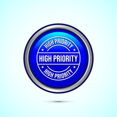 High priority icon design illustration. High priority label badge sign symbol, Blue color round button design