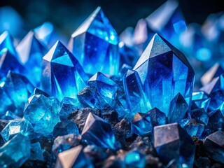 Sparkling Blue Crystals on Dark Background - Copy Space for Text