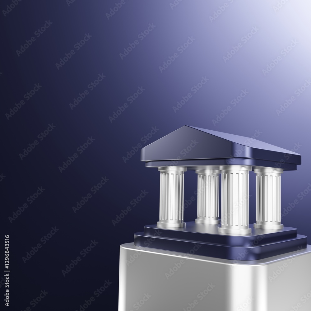 Wall mural modern architectural icon: a minimalist, 3d rendering of a classic greek temple on a stark blue back
