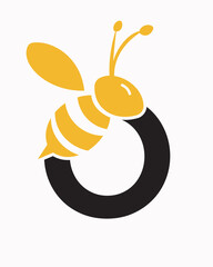 Initial Bee Logo On Letter O For Honey Bee Symbol
