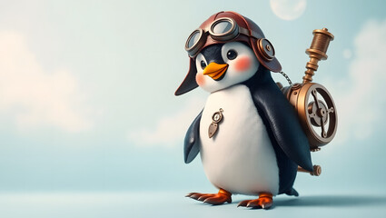 a cute penguin character going on an adventure