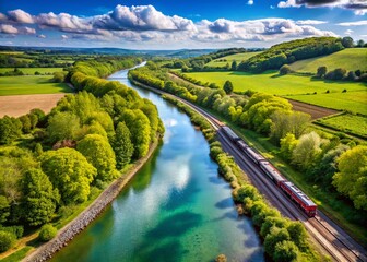 Strong River Arun Flowing Towards Arundel, West Sussex, England - Timelapse Spring Day