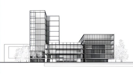 Architectural rendering of modern glass office building