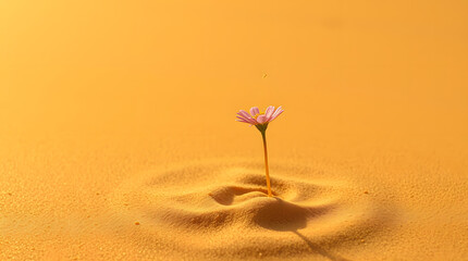 a single delicate flower blooming in the vast desert, the resilience of life