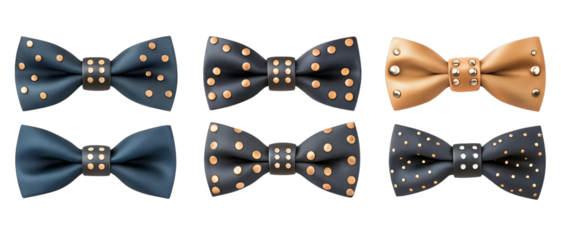 Png of Stylish studded bow ties with metallic accents for a bold fashion statement on transparent background.