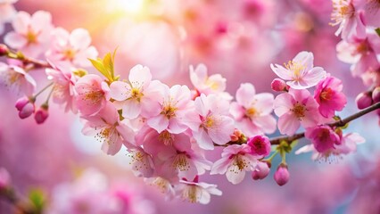 Stunning Pink Cherry Blossom Tree Branches, Spring Floral Background, Pastel Colors, Soft Focus, Nature Photography