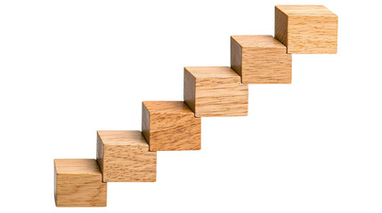 Wooden blocks stacked in a staircase formation representing the concept of career growth personal development and the path to success  The minimalist geometric design conveys a sense of determination