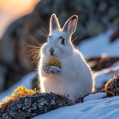 Arctic Hare Eats at Sunrise