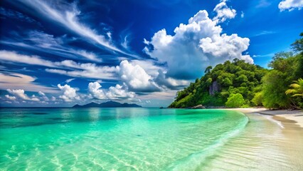 Fototapeta premium Stunning Thailand Beach: Turquoise Waters & Azure Sky - Summer Vacation Paradise