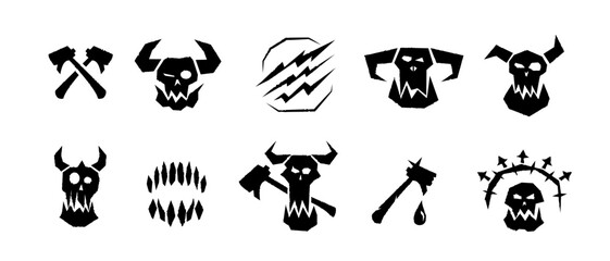 A brutal orc warrior icon featuring a skeletal face, horns, and battle axes, symbolizing savagery, war, and monster-themed fantasy games.