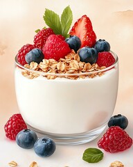 Delicious yogurt with fresh berries and granola
