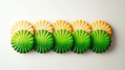 Colorful layered cookies arranged in a vibrant pattern, perfect for dessert displays and culinary inspiration.