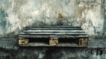 An old weathered wooden pallet sits against a textured wall