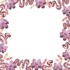 Watercolor illustrations of hairpins and hair items. Hand-drawn set of isolated clip art frame on a white background. Bright and stylish pictures of realistic hairpins and hair care devices for