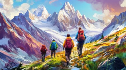 Fototapeta premium Adventure Hiking Through Stunning Mountain Landscapes