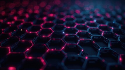 Naklejka premium Abstract Hexagonal Grid Illuminated by Pink and Blue Lights A Futuristic Technological Pattern