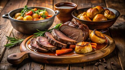 Sumptuous Traditional English Roast Beef Dinner with Yorkshire Puddings & Roasted Vegetables