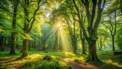 Obraz premium Sun-Dappled Forest Clearing, Southwest France: Peaceful Nature Scene