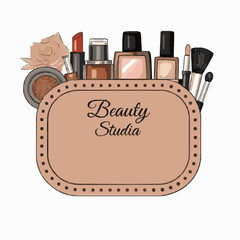 Beauty Studio Essentials: Chic Makeup Bag Illustration v2